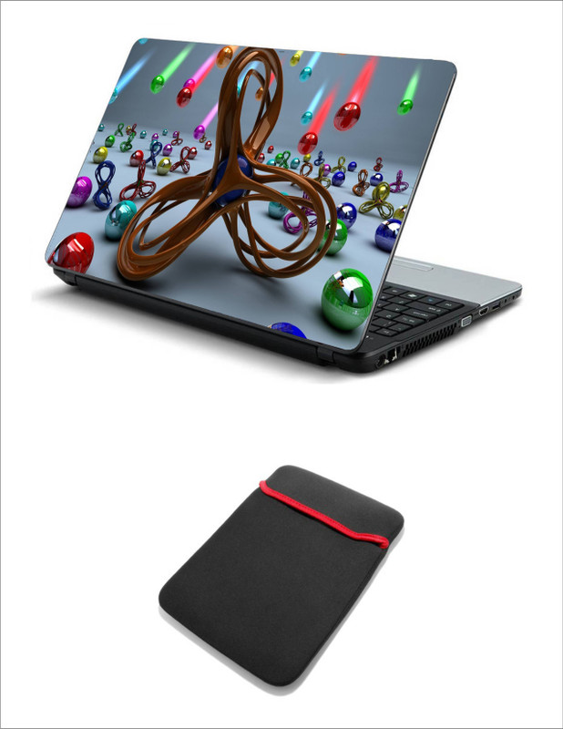 Geek METAL MULTICOLORED BALLOONS LAPTOP SKIN WITH LAPTOP SLEEVE 15.6 INCH Combo Set(Multicolor)