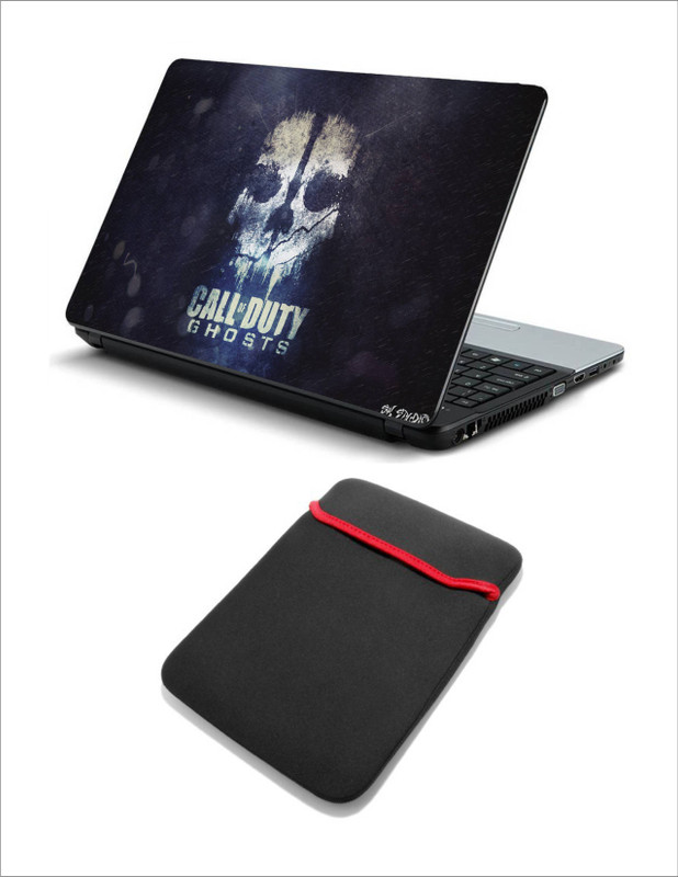 Geek Call Of Duty Ghosts 2in1 LAPTOP SKIN WITH LAPTOP SLEEVE 15.6 INCH Combo Set(Multicolor)