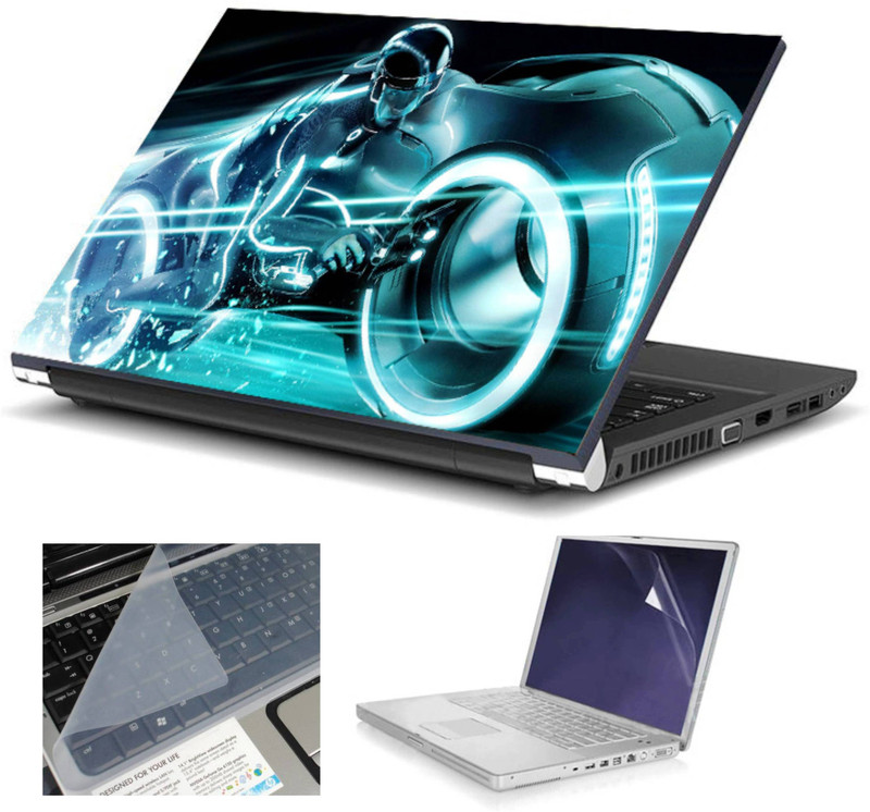 Geek NEON BIKE HQ 3in1 LAPTOP SKIN WITH LAPTOP SCREEN GUARD and KEY GUARD 15.6 IN Combo Set(Multicolor)