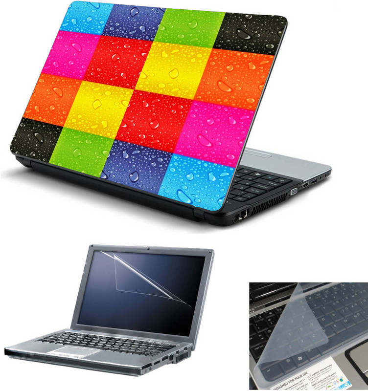 Geek Colorfull Water Droplet Blocks 3in1 Laptop Skins with Laptop Screen Guard and Key Protector HQ 15.6 Inch Combo Set(Multicolor)