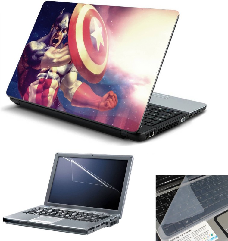 Geek Captain America Saving Himself 3in1 Laptop Skins with Laptop Screen Guard and Key Protector HQ 15.6 Inch Combo Set(Multicolor)