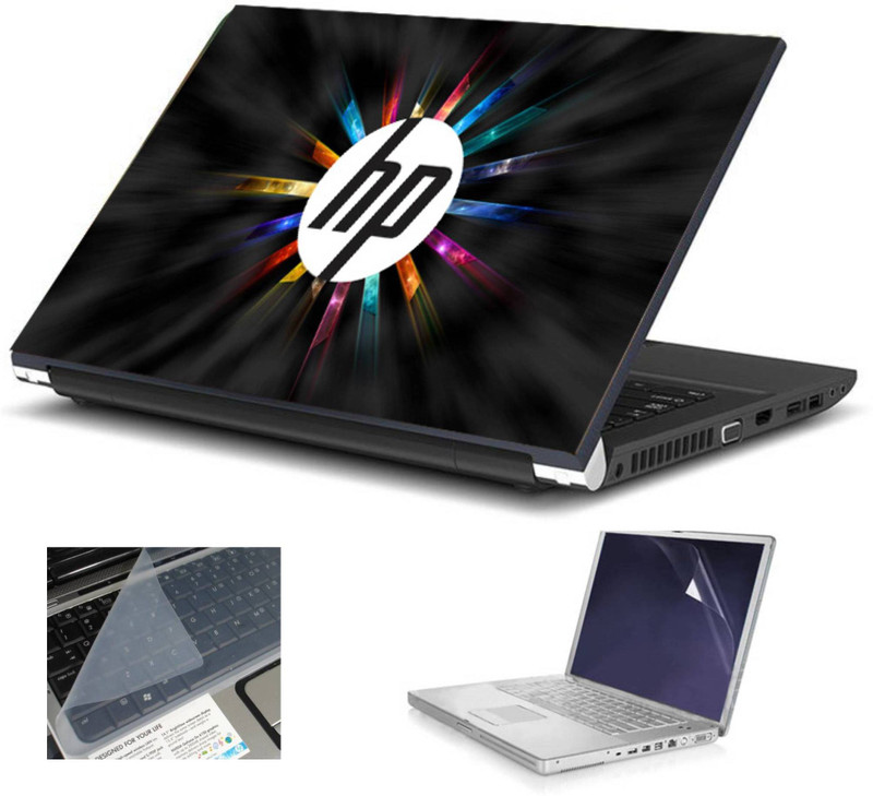 Geek HP logo shinning like a sun HQ 3in1 LAPTOP SKIN WITH LAPTOP SCREEN GUARD and KEY GUARD 15.6 IN Combo Set(Multicolor)