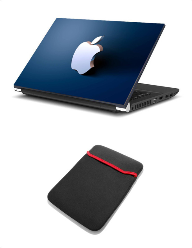 Geek 3D Apple Logo in blue background 2in1 LAPTOP SKIN WITH LAPTOP SLEEVE 15.6 INCH Combo Set(Multicolor)
