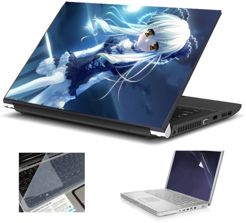 Geek fantasy girl anime HQ 3in1 LAPTOP SKIN WITH LAPTOP SCREEN GUARD and KEY GUARD 15.6 IN Combo Set(Multicolor)