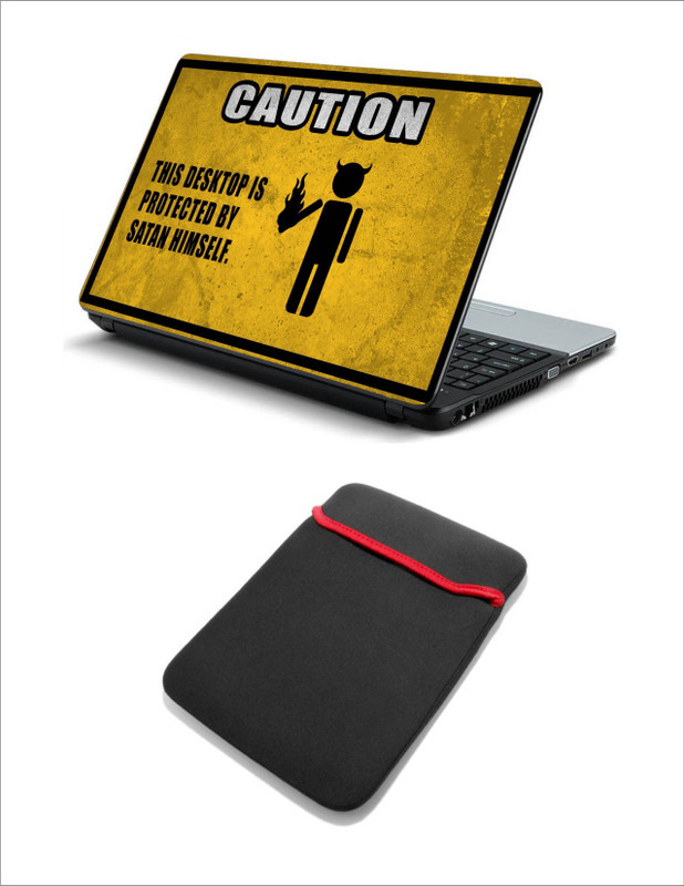 Geek Caution Logo Satan Logo Desktop Computer 2in1 LAPTOP SKIN WITH LAPTOP SLEEVE 15.6 INCH Combo Set(Multicolor)