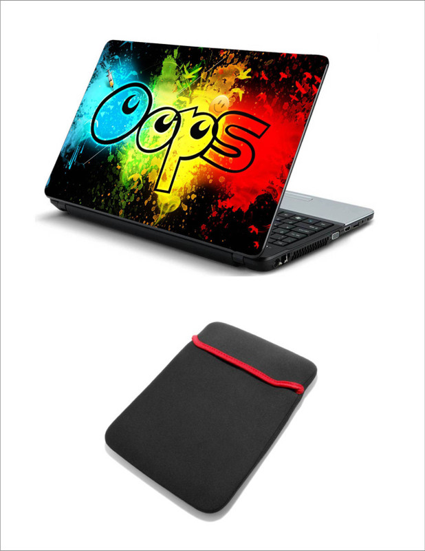 Geek OOPs 2in1 LAPTOP SKIN WITH LAPTOP SLEEVE 15.6 INCH Combo Set(Multicolor)