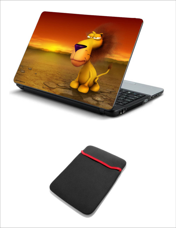 Geek 3D ART LION ANIMATION LAPTOP SKIN WITH LAPTOP SLEEVE 15.6 INCH Combo Set(Multicolor)