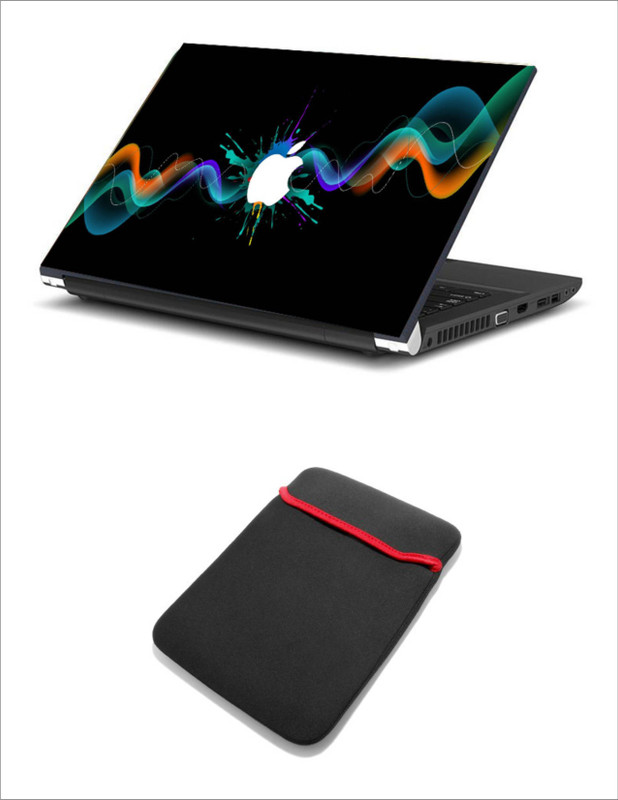 Geek WHITE APPLE COLOURFULL WAVES HQ 2in1 LAPTOP SKIN WITH LAPTOP SLEEVE 15.6 INCH Combo Set(Multicolor)