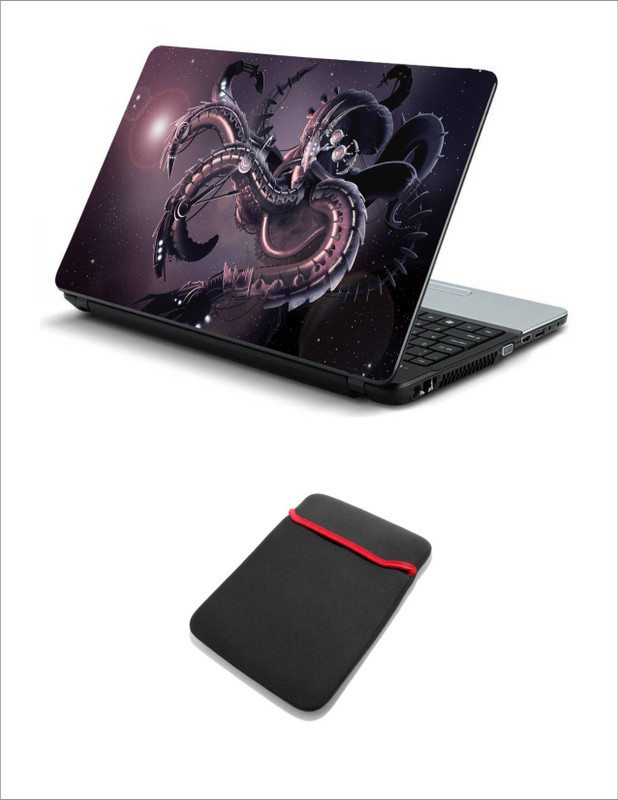 Geek CREATURE OCTOPUS ROBOT TENTACLES SPACE STARS LAPTOP SKIN WITH LAPTOP SLEEVE 15.6 INCH Combo Set(Multicolor)