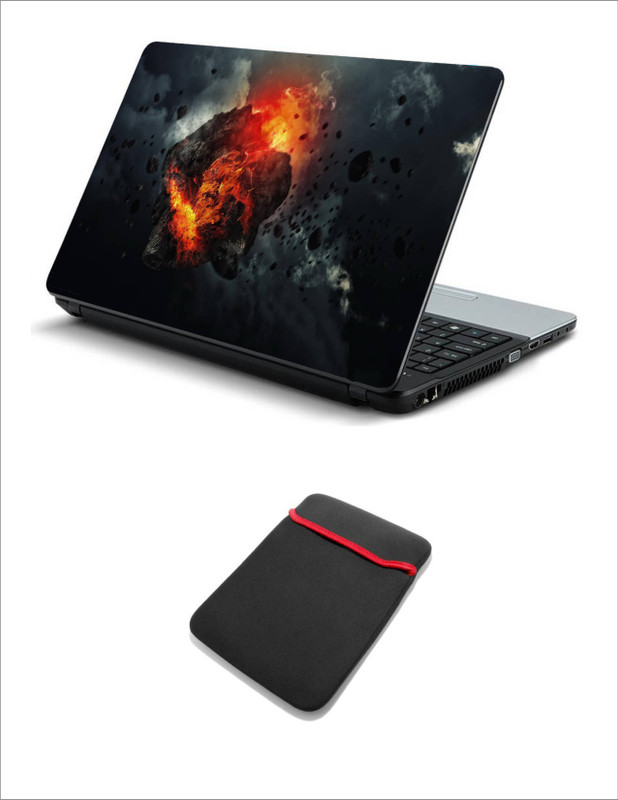 Geek METEORITE SPEED SPACE DEBRIS SMOKE LAPTOP SKIN WITH LAPTOP SLEEVE 15.6 INCH Combo Set(Multicolor)