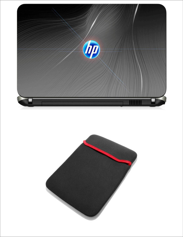 Geek Hp In Middle Moonlight Chrome 2in1 LAPTOP SKIN WITH LAPTOP SLEEVE 15.6 INCH Combo Set(Multicolor)