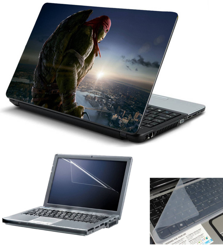Geek Angry Ninja Turtle 3in1 Laptop Skins with Laptop Screen Guard and Key Protector HQ 15.6 Inch Combo Set(Multicolor)