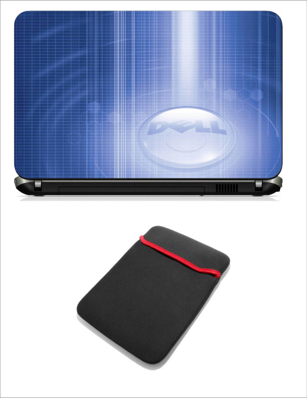 Geek Blue dell light focus 2in1 LAPTOP SKIN WITH LAPTOP SLEEVE 15.6 INCH Combo Set(Multicolor)