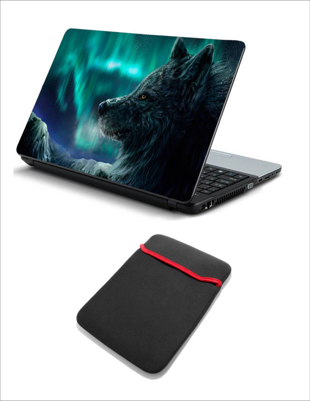 Geek wolf ALone 2in1 LAPTOP SKIN WITH LAPTOP SLEEVE 15.6 INCH Combo Set(Multicolor)