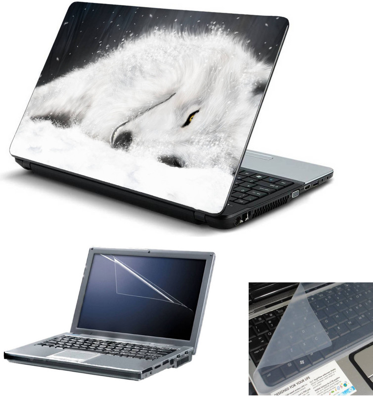 Geek Wolf Sleeping 3in1 Laptop Skins with Laptop Screen Guard and Key Protector HQ 15.6 Inch Combo Set(Multicolor)