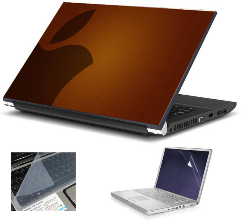Geek Half Brown Apple HQ 3in1 LAPTOP SKIN WITH LAPTOP SCREEN GUARD and KEY GUARD 15.6 IN Combo Set(Multicolor)