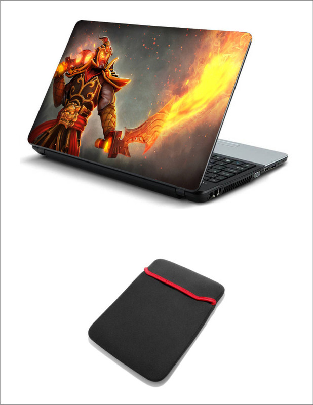 Geek EMBER SPIRIT DOTA 2 FLAMELAPTOP SKIN WITH LAPTOP SLEEVE 15.6 INCH Combo Set(Multicolor)