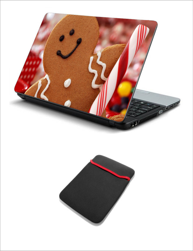 Geek COOKIES CHRISTMAS HOLIDAY SWEETA CANDY LAPTOP SKIN WITH LAPTOP SLEEVE 15.6 INCH Combo Set(Multicolor)