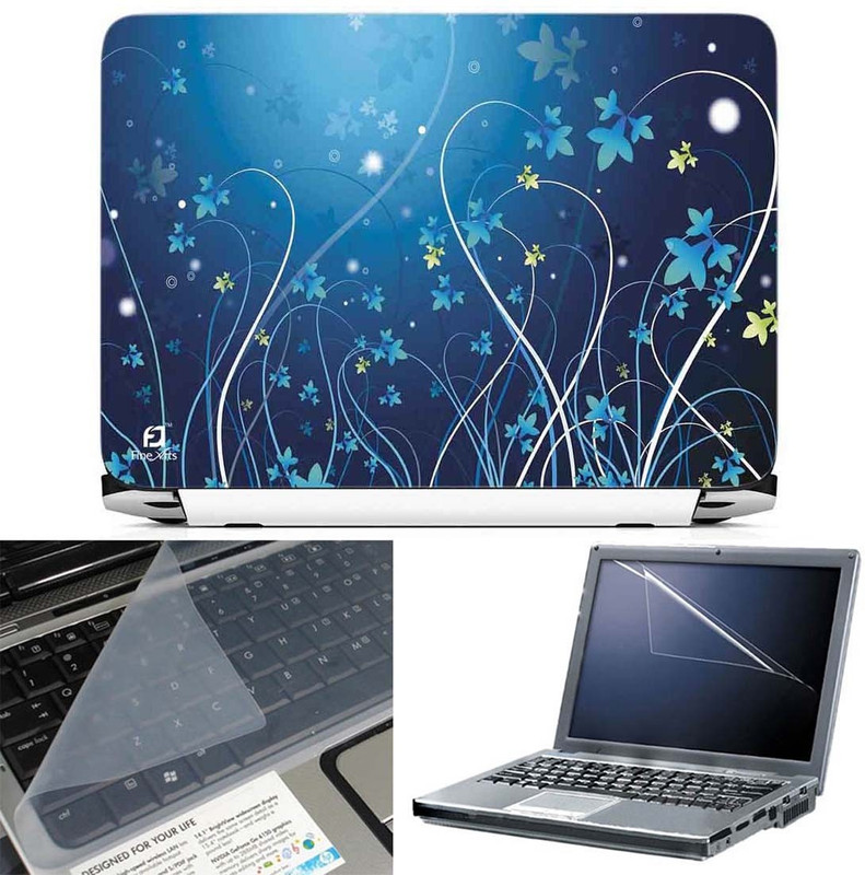 FineArts Abstract Blue 3 in 1 Laptop Skin Pack With Screen Guard & Key Protector Combo Set(Multicolor)