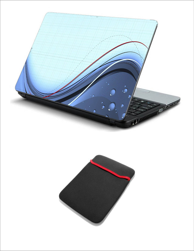 Geek LINE BLUE BRIGHT GRAPHIC STRIPES LAPTOP SKIN WITH LAPTOP SLEEVE 15.6 INCH Combo Set(Multicolor)