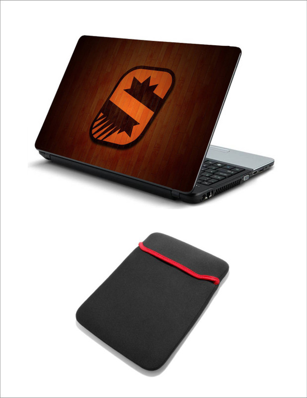 Geek Wooden Logo 2in1 LAPTOP SKIN WITH LAPTOP SLEEVE 15.6 INCH Combo Set(Multicolor)