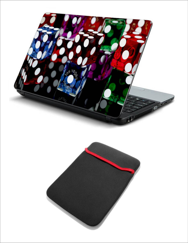 Geek GAME DICE CASINO LAPTOP SKIN WITH LAPTOP SLEEVE 15.6 INCH Combo Set(Multicolor)