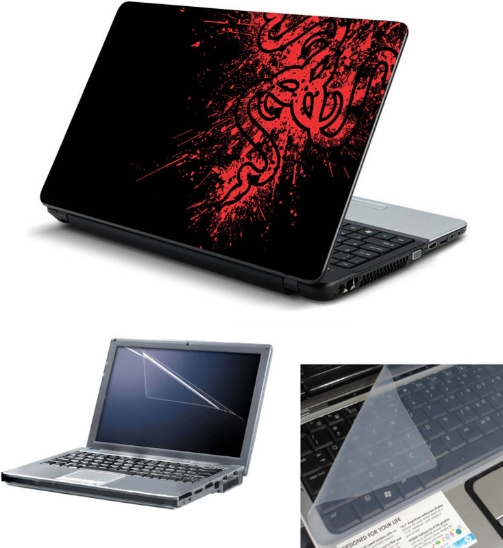Geek Red Drawing 3in1 Laptop Skins with Laptop Screen Guard and Key Protector HQ 15.6 Inch Combo Set(Multicolor)