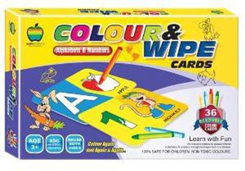 Apple Fun Colour & Wipe Cards Alphabets and Numbers(Multicolor)