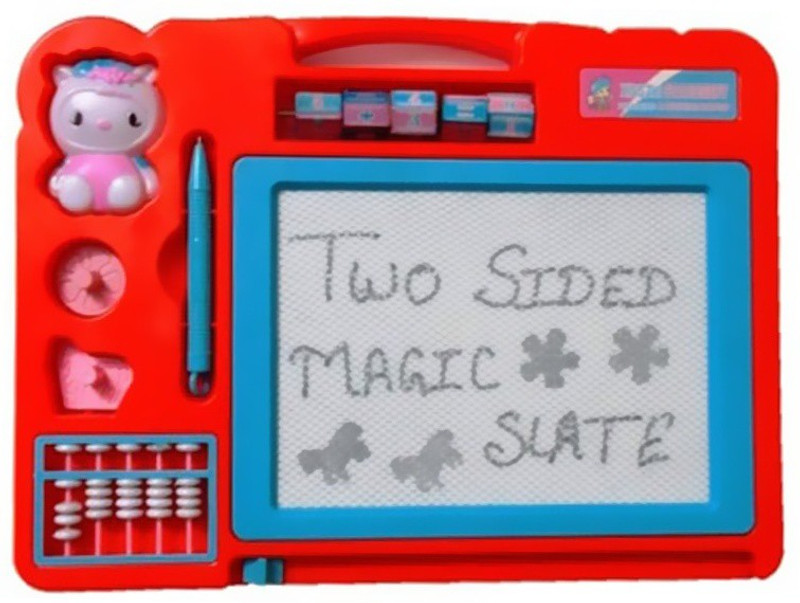 Nishi Double Sided Magic Slate For Kids With Counting Beads, Pen And Stamps(Multicolor)