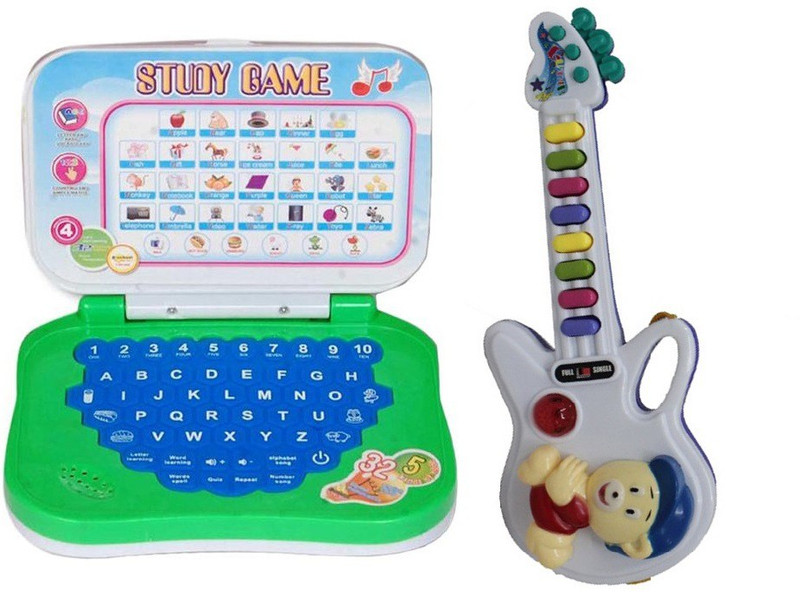 New Pinch combo of Mini English Learning Laptop & Musical Guitar with Button(Multicolor)