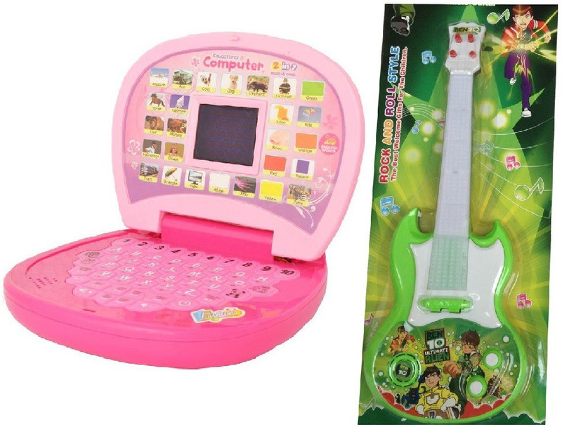 New Pinch combo of Kids English Mini Laptop with small screen & Musical Guitar Fetching Light and Sound(Multicolor)