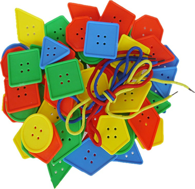 Little Grin LACING SHAPES SET OF 72 SHAPES AND 4 LACE FOR PRESCHOOL KIDS TODDLERS(Multicolor)