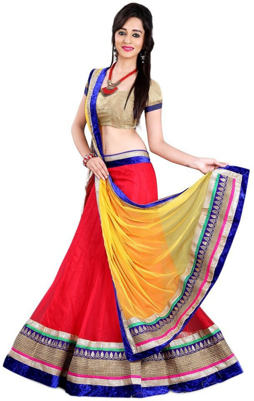 V2V Fashion Embroidered Semi Stitched Lehenga, Choli and Dupatta Set(Multicolor)