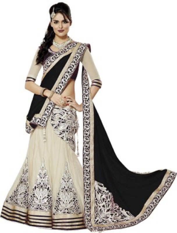 Sangi Embellished Semi Stitched Lehenga, Choli and Dupatta Set(Black)