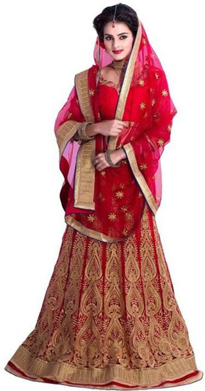 Chamunda Enterprise Embroidered, Embellished Semi Stitched Lehenga, Choli and Dupatta Set(Red, Gold)
