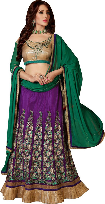 Araja Embroidered Semi Stitched Lehenga, Choli and Dupatta Set(Blue)