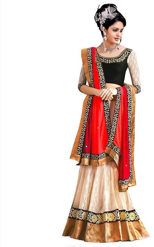 Neelu Design Embroidered Semi Stitched Lehenga, Choli and Dupatta Set(Beige)