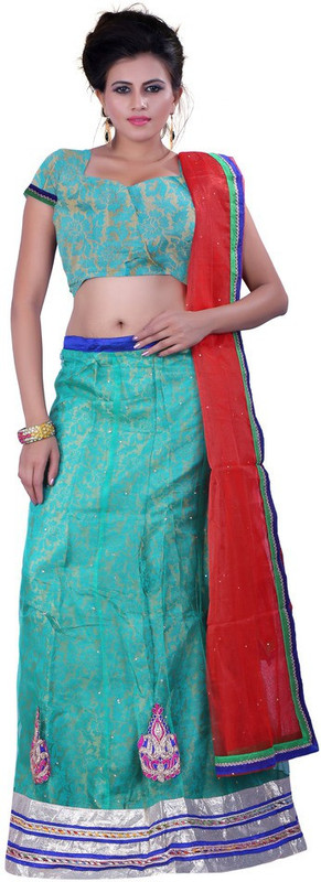 Sonika Embroidered Semi Stitched Lehenga, Choli and Dupatta Set(Green)