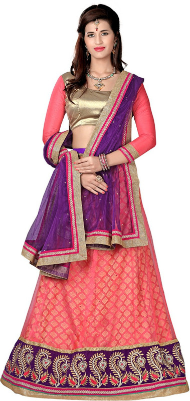 Aasvaa Embroidered Semi Stitched Lehenga, Choli and Dupatta Set(Pink)