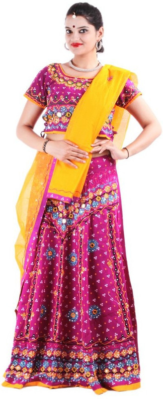 RTD Printed Stitched Lehenga, Choli and Dupatta Set(Purple)