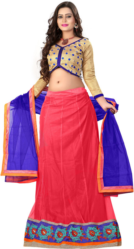 Khoobee Self Design Semi Stitched Lehenga, Choli and Dupatta Set(Pink)