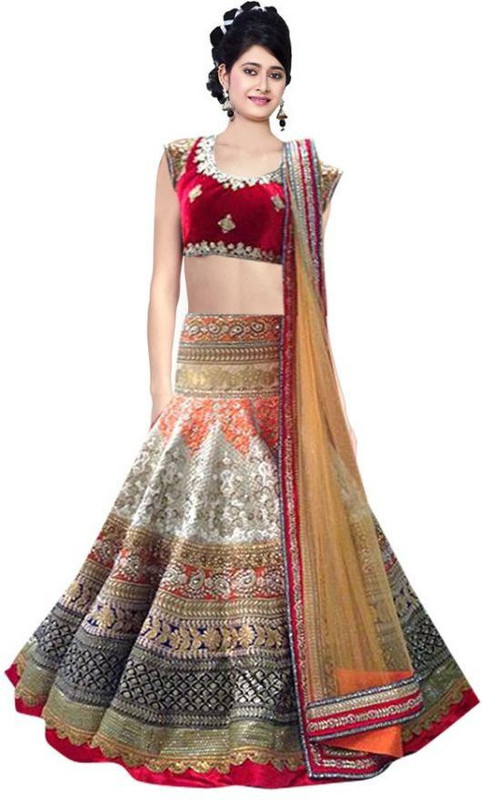 SareeBazaar Embroidered Semi Stitched Lehenga, Choli and Dupatta Set(Multicolor)