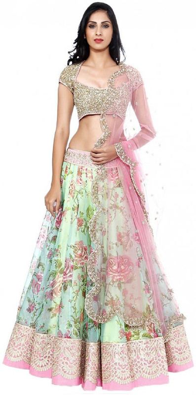 Chamunda Enterprise Embroidered Semi Stitched Lehenga, Choli and Dupatta Set(Green)