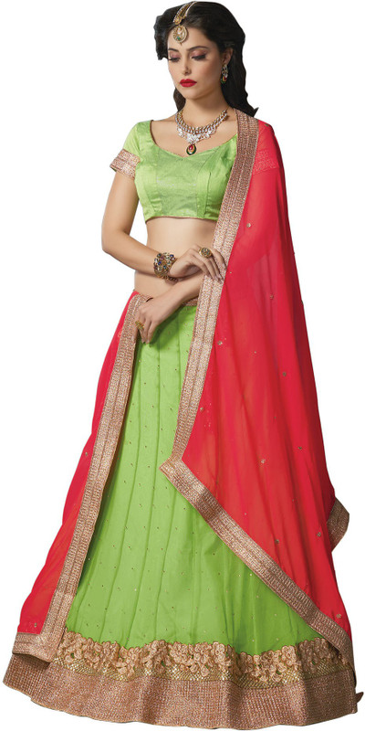 Kanheyas Embroidered Semi Stitched Lehenga, Choli and Dupatta Set(Light Green)
