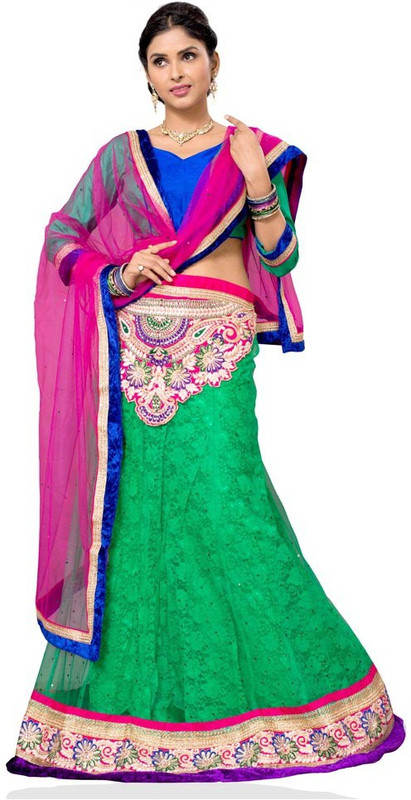 Manvaa Embroidered Semi Stitched Lehenga, Choli and Dupatta Set(Green)