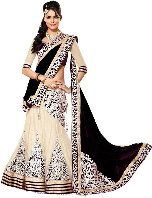 Lotusdlady Embroidered Semi Stitched Lehenga, Choli and Dupatta Set(Black)