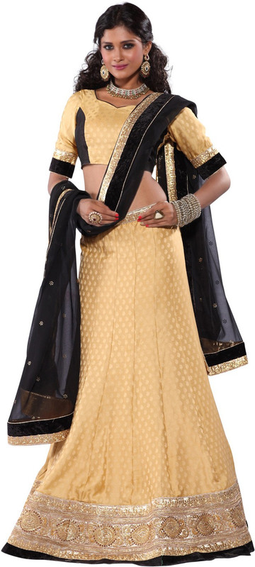 Desi Butik Self Design, Embellished Semi Stitched Lehenga, Choli and Dupatta Set(Beige)