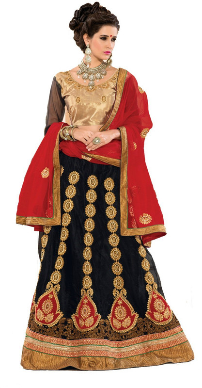 Bhuwal Fashion Embroidered Semi Stitched Lehenga, Choli and Dupatta Set(Black)