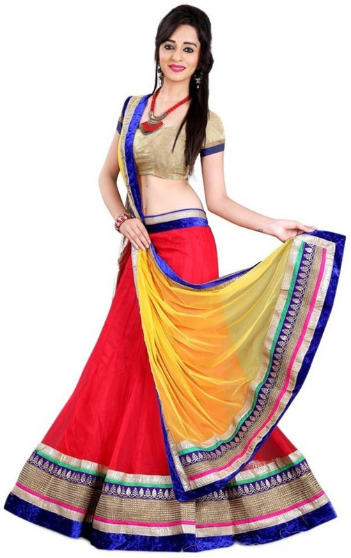HSFS Self Design Semi Stitched Lehenga, Choli and Dupatta Set(Red)