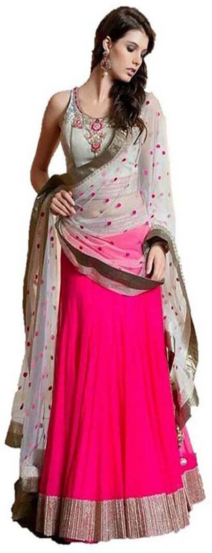 AccuStyle Embroidered Semi Stitched Lehenga, Choli and Dupatta Set(Pink)